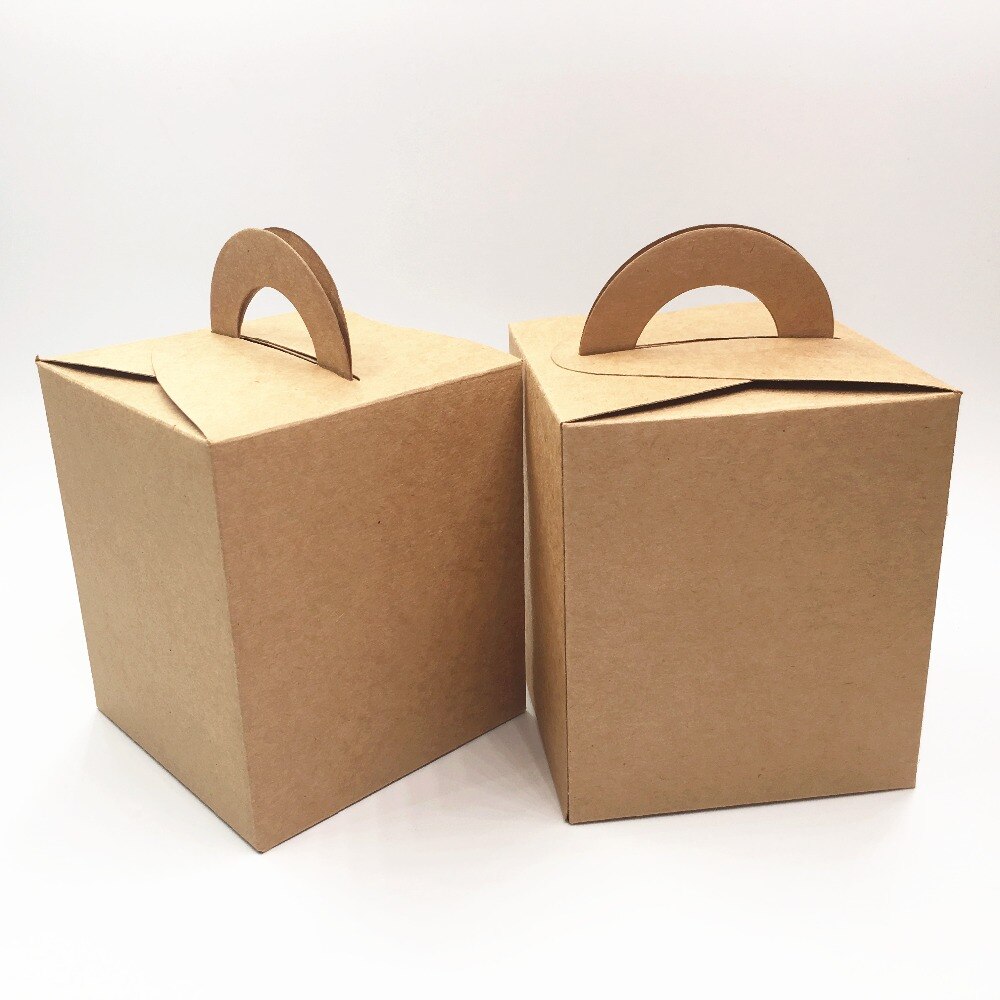 12 pcs 9.5*9.5*11 cm kraft paper DIY cake/candy/cookie packaging box carton portable paepr box with handle