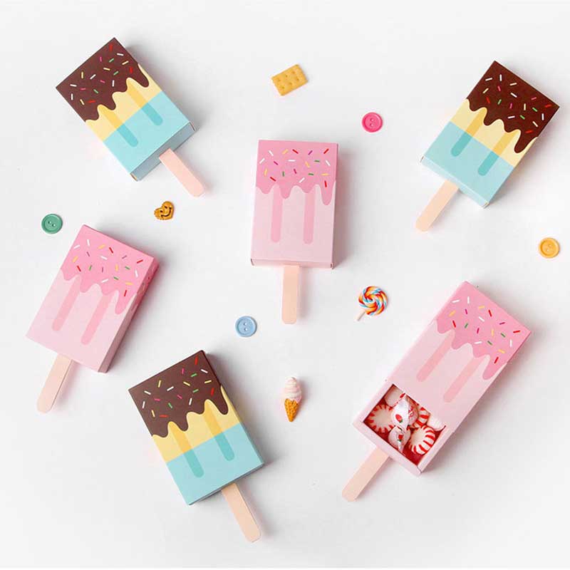 10ps/Lot Ice Cream Paper Cardboard Box Packaging Chocolate Candy Box DIY Wedding Baby Shower Birthday Guests Boxes