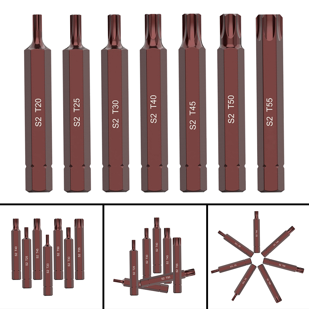 Torx Screwdriver Bit 75mm Hex Shank Impact Screwdriver Bits T20/25/30/40/45/50/55 Anti Slip Electric Screw Driver Bits