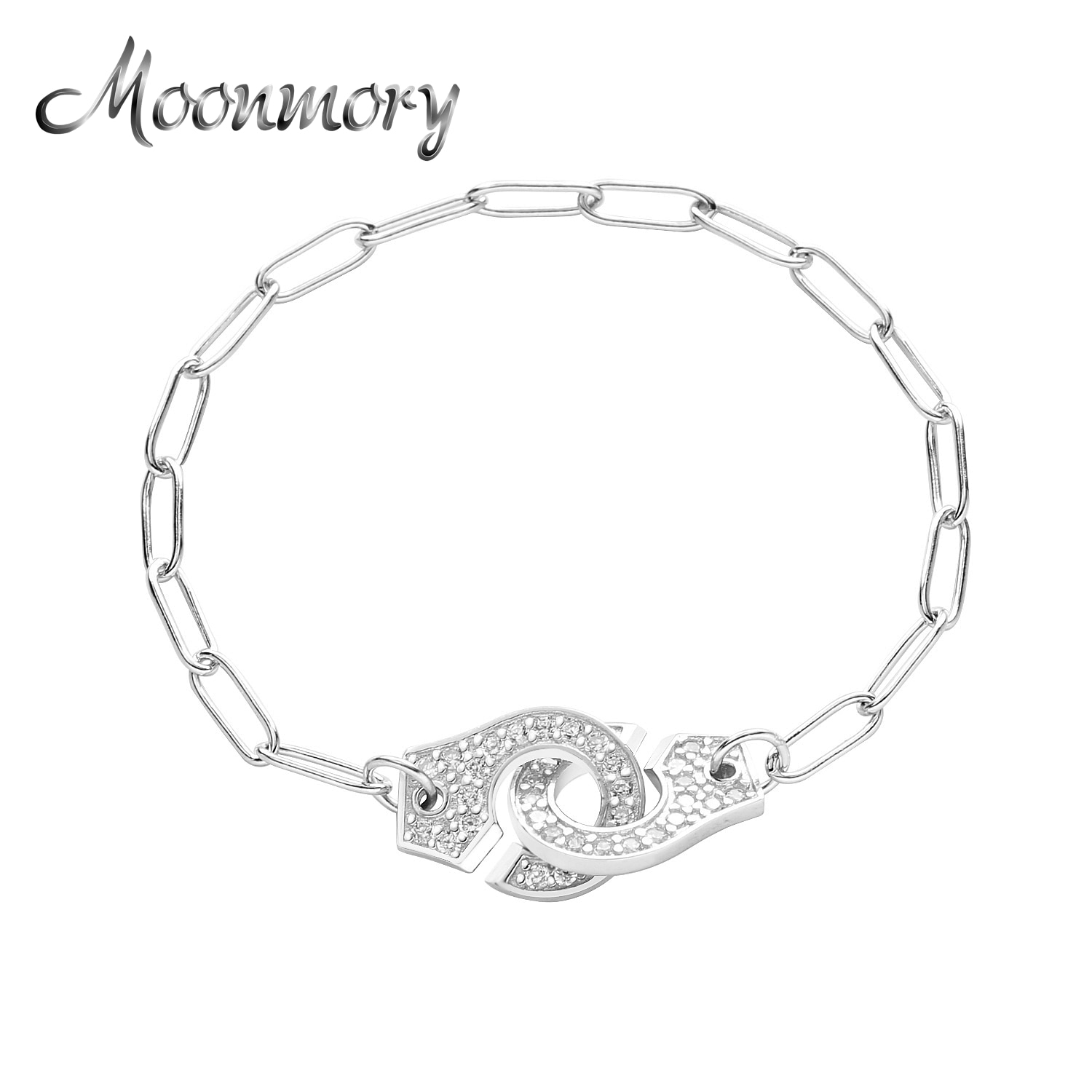 Moonmory 925 Sterling Silver White Zircon Hand Cuff Buckle Bracelet For Women Party Fine Menottes Chain Bracelet Jewelry