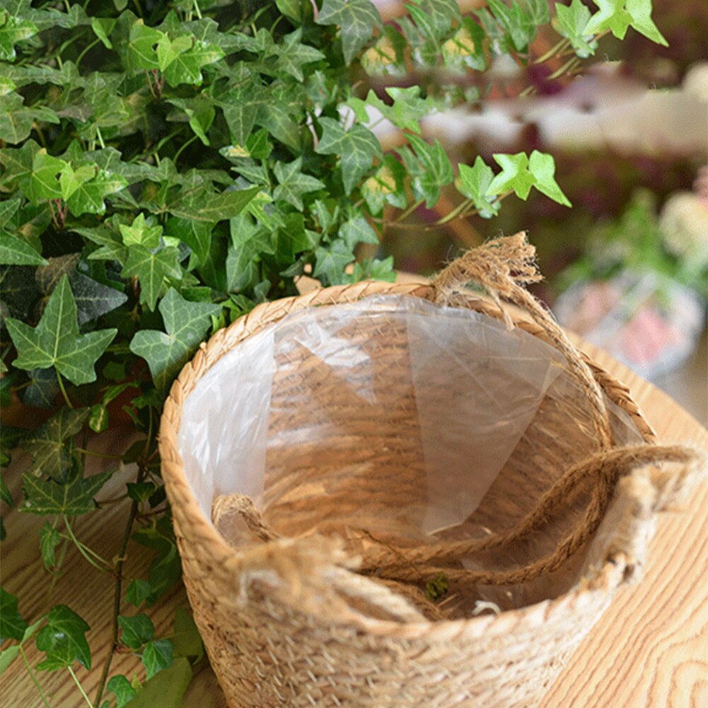 jute tau hengende kurv hengende planter kurv jute tau macrame plante hengende blomster lagrings arrangør til utendørs hage