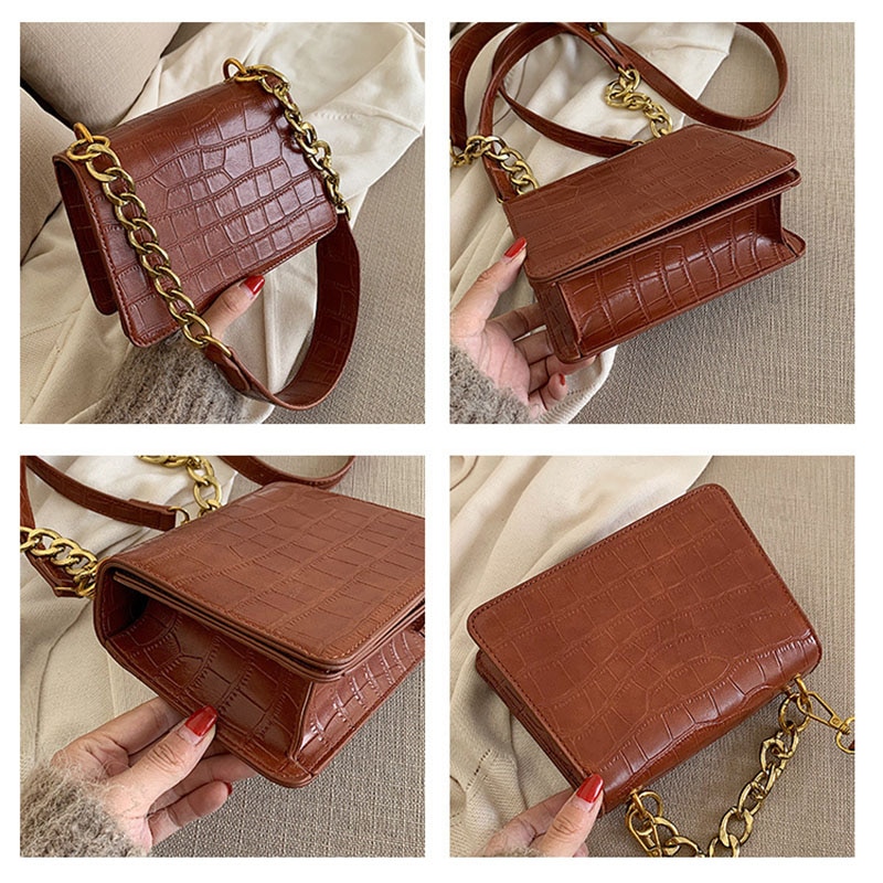 Sacs à bandoulière Dames Élégantes Rabat PU Lettre Chaînes Sangle Sac À Main Femme Fourre-Tout Sacs À Main pour Femmes Décontracté Sacs À Bandoulière