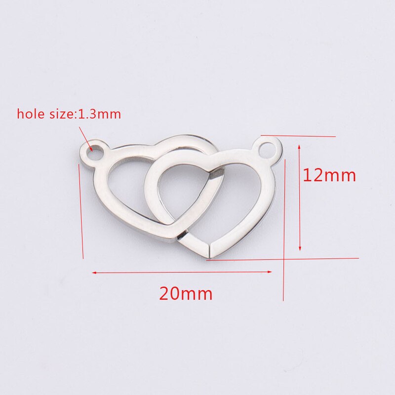 Aiovlo 5 Stks/partij Rvs Double Heart Charm Connector Voor Armband Ketting Hollow Hangers Diy Sieraden Maken Levert