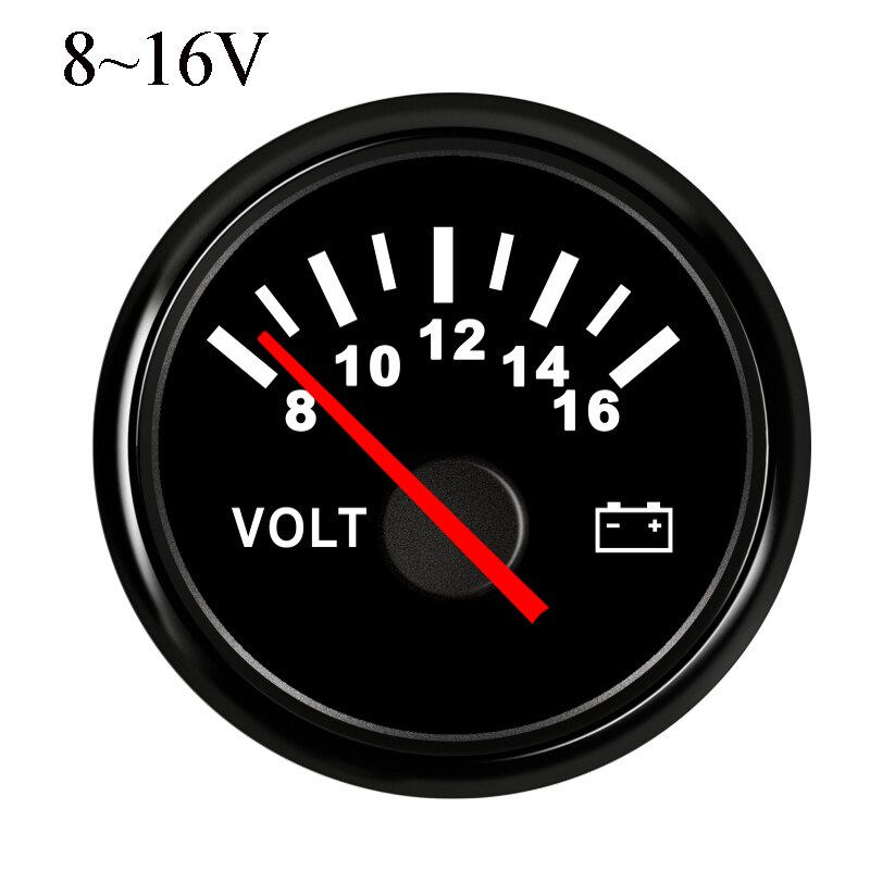 Universal 52mm volt meter marinevoltmeter 16 ~ 32v / 8 ~ 16 v vandtæt spændingsmåler til motorcykel bilbåd med baggrundslys: Sort 8-16v