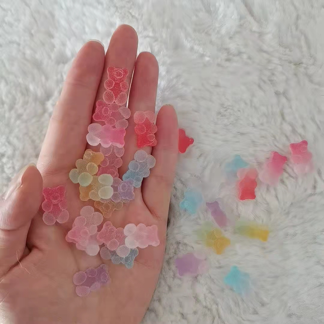 20 stk/sæt sukkerbjørn neglekunst dekorationer 3d kawaii gradient gummipynt 12*18mm 6 farver gelé søde negle charms tilbehør
