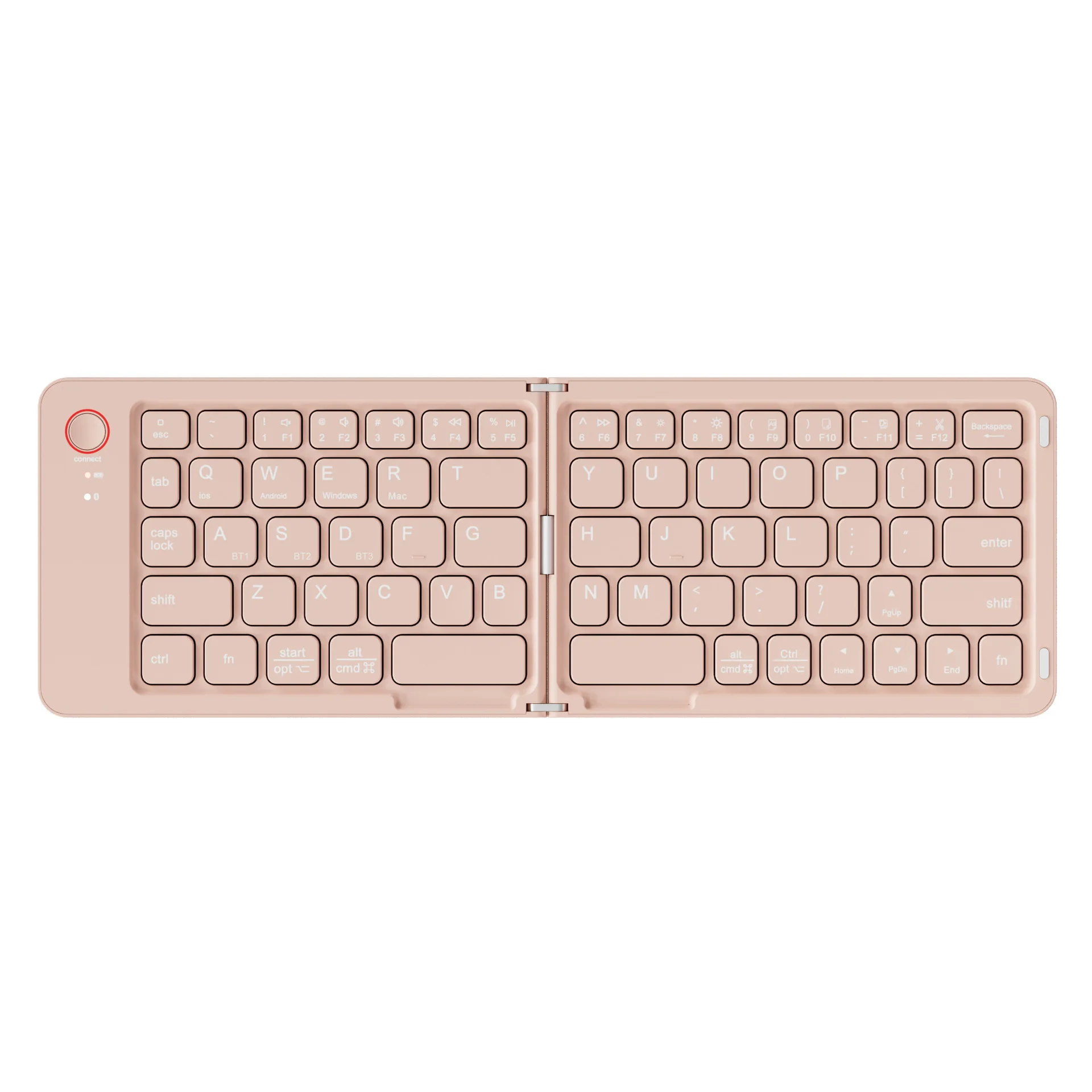 Taitettava Bluetooth-näppäimistö 68 Näppäintä - Kannettava Tabletille, Puhelimelle, Windows, iOS, Android: Vaaleanpunainen / Ruskea kytkin