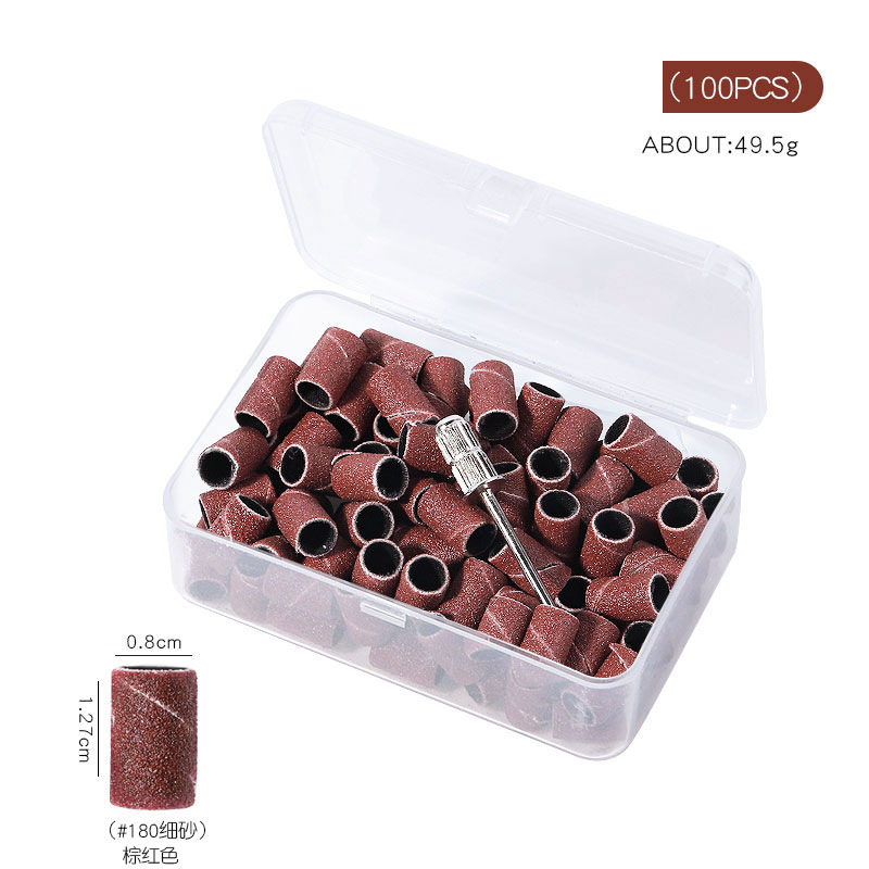 100Pcs 80/120/180 Sand-Degree Sand Circle, Brown/White/Black Nail Drill Sand Circle With 1Pc Bearing: Brown-180Sand