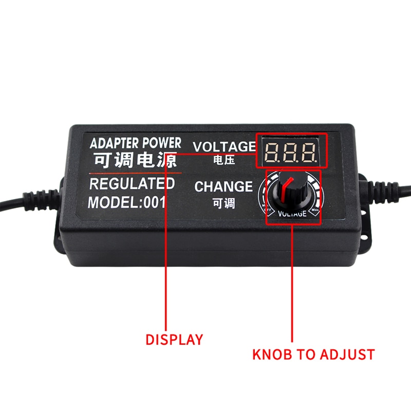 Digital skærm strømforsyningsadapter ac til  dc 100v-240v rækkevidde 3v-9v-12v-24v justerbar spænding uk us type stik