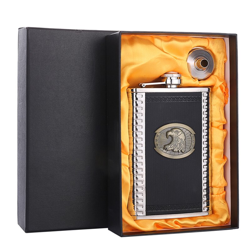 DEOUNY Portable Flask For Alcohol Stainless Steel Retro 9OZ Eagle Head Vodka Rum Hip Flask Set With Funnel Box Drinkware: Default Title