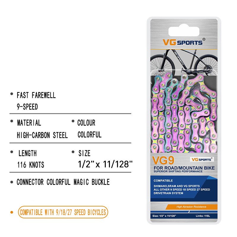Bicycle Chain 8 9 10 11 Speed Nickel plated Colorful Silver Lightweight Mountain Road Bike MTB Chains Part 116 Links: 9 Speed Colorful