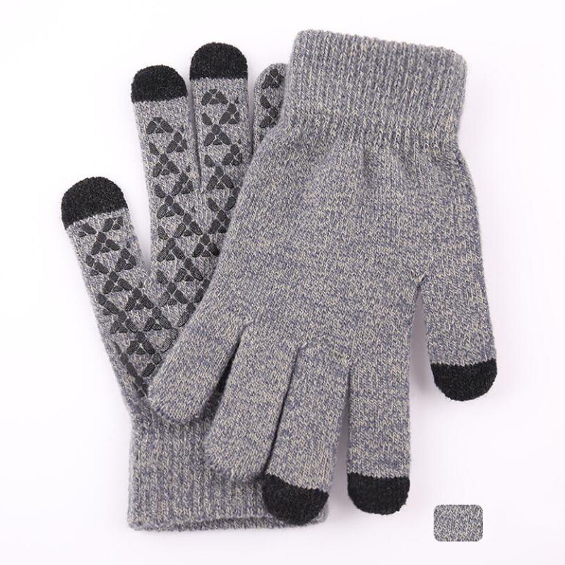 Winter Men Knitted Gloves Touch Screen Male Mitten Thicken Warm Solid Men Business Gloves Autumn: Grey
