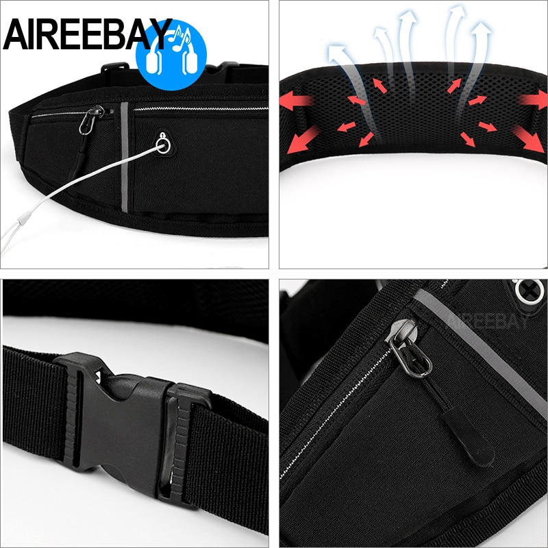 Aireebay unisex-juoksulaukku urheilullinen vyölaukku vedenpitävä vaellus perälaukku urheilu retkeilyvyötärönauha fanny-reppu erittäin ohut naisille