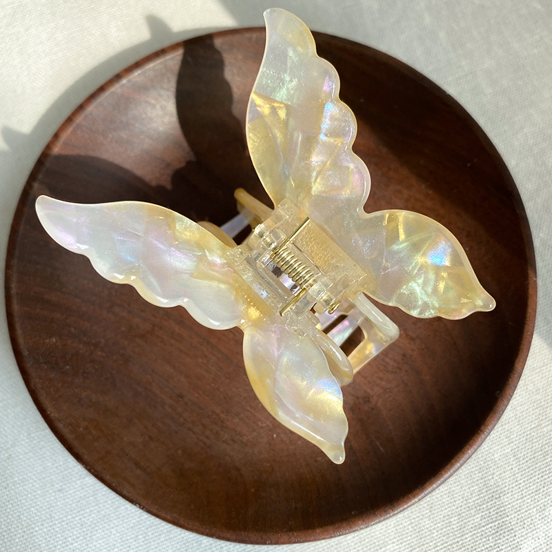 1 pieza Súper Hada estilo colorido mariposa Clip de pelo sirena Ji Grab Clip accesorios para el cabello disco agarre de pelo Clip de acetato: YELLOW