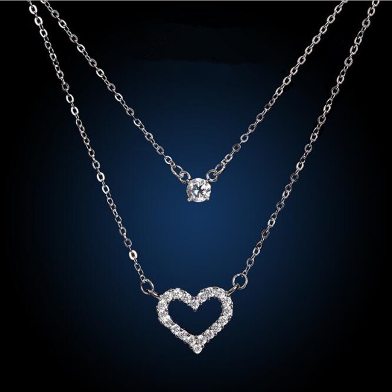 Popular Exquisite Simple 925 Sterling Silver Jewelry Necklace Double Love-shaped Female Necklaces H316