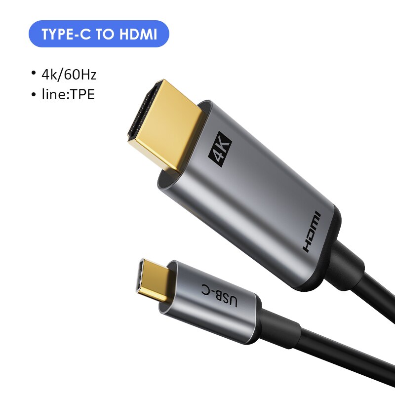 Kabeltid type c til hdmi kabel thunderbolt 3 4k 30hz usb c adapter for huawei mate 30 xiaomi 10 oneplus 7 usb c adapter  c374: 4k 60hz / 1.8m