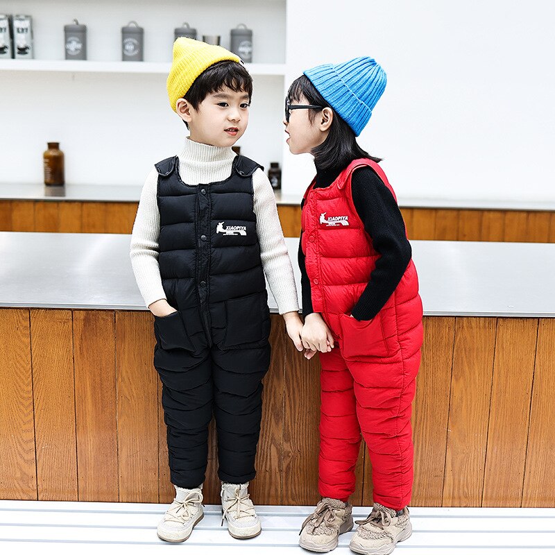 Salopette d'hiver en coton pour enfants, pantalon , combinaisons coupe-vent pour garçons et filles, épais, à la ,