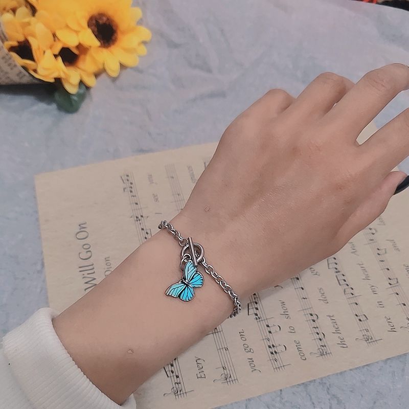 Bracelet pour fille, joli bracelet papillon bleu, style coréen, bijou pour femme