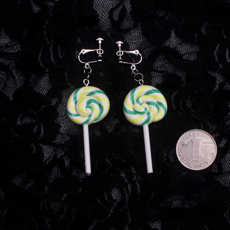 cute lollipop clip on earrings women novelty childhood sucker sugarplum sweetmeat clip earring without piercing