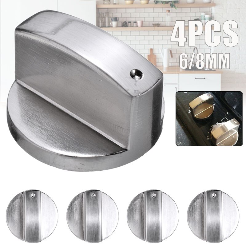 4 Stuks 6Mm/8Mm Gasfornuis Knoppen Metal Zilveren Gasfornuis Knoppen Adapters Oven Schakelaar Keuken Onderdelen vervangingen