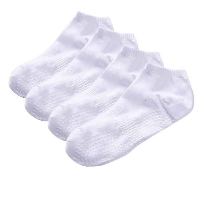 Chaussettes de Yoga pour hommes, 4 paires, antidérapantes, en coton avec poignées, respirantes, antidérapantes, chaussettes de sport à coupe basse pour gymnastique, Fitness, Ballet, Pilates: 4 Pair White