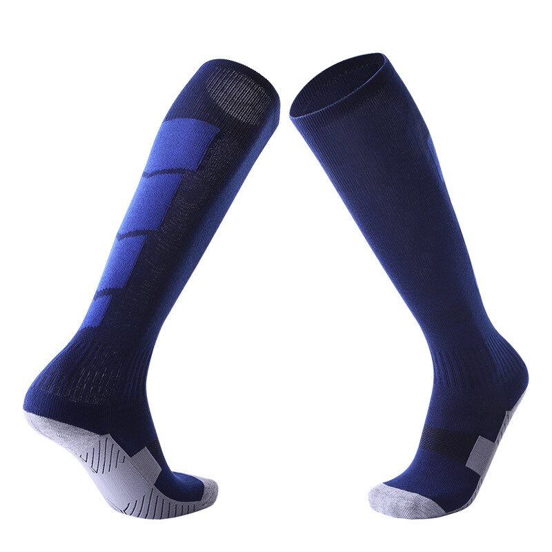 Men Women Non-slip Over Knee Football Socks Thick Towel Soccer Stockings Sweat-absorbent Wear-resistant Sports Socks SKJ035: blue