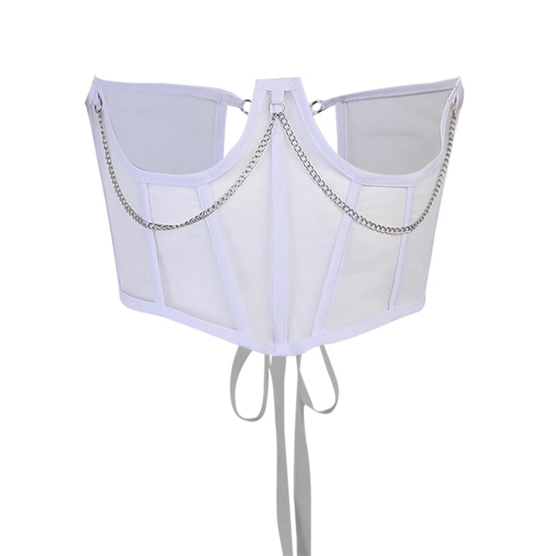 Frauen Korsett Gürtel Punk Metall Kette Mall Goth Kummerbund Hohe Taille Harajuku Vintage Mesh Sehen Durch Taille Shaper Korsetts: WHITE / S
