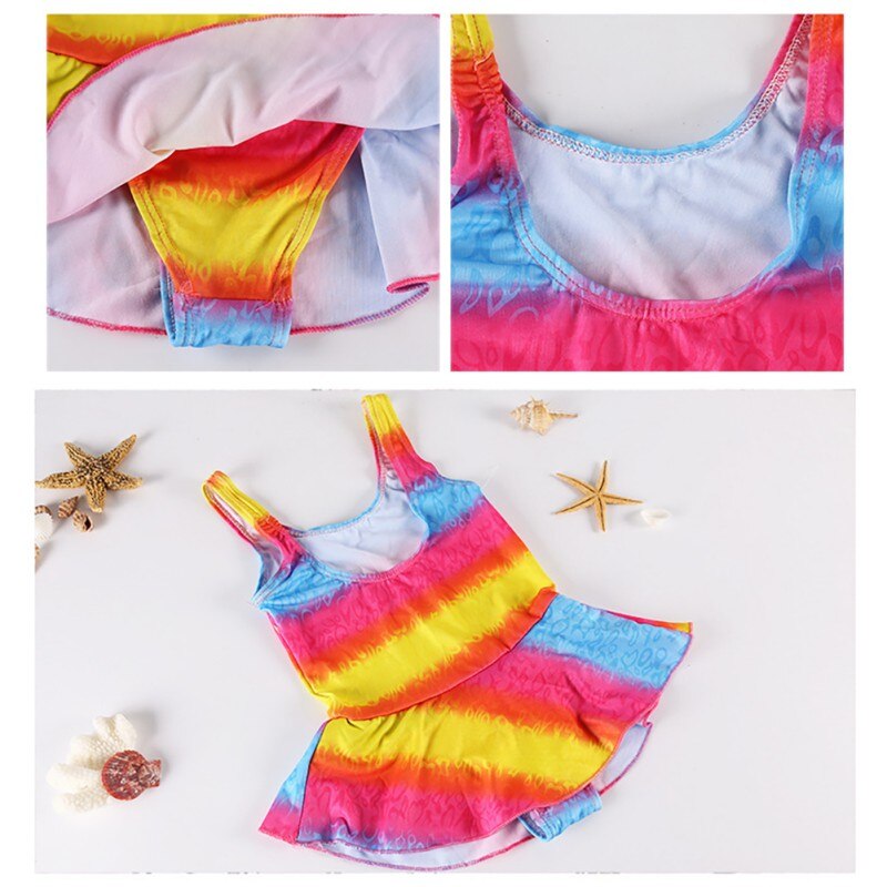One Piece Colorful Girls Swimsuit Floral Print Swimwear Dress Sunsuit Summer Beachwear Outfit /