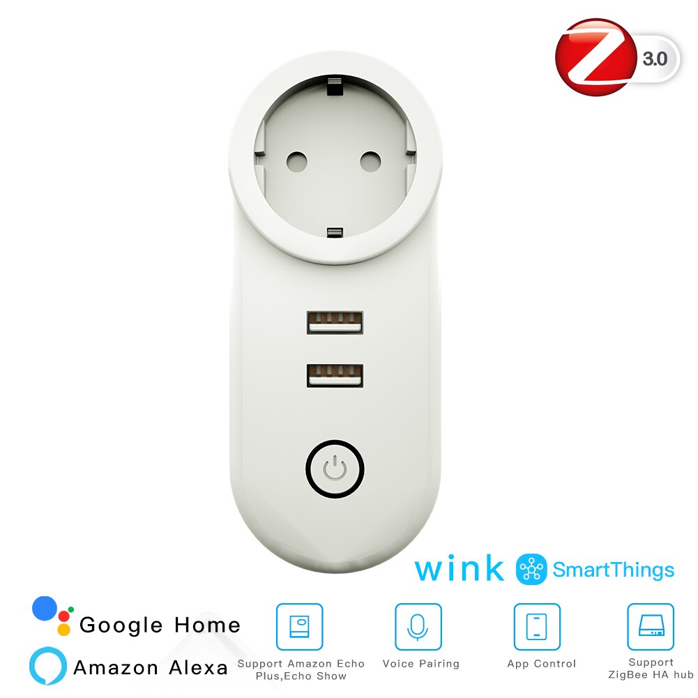 Zigbee 3.0 älykäs pistorasia 2 usb-liitännällä kauko-ääniohjaus toimii smartthings echo plus ja useimmat zigbee hub kanssa: Eu älykäs pistorasia