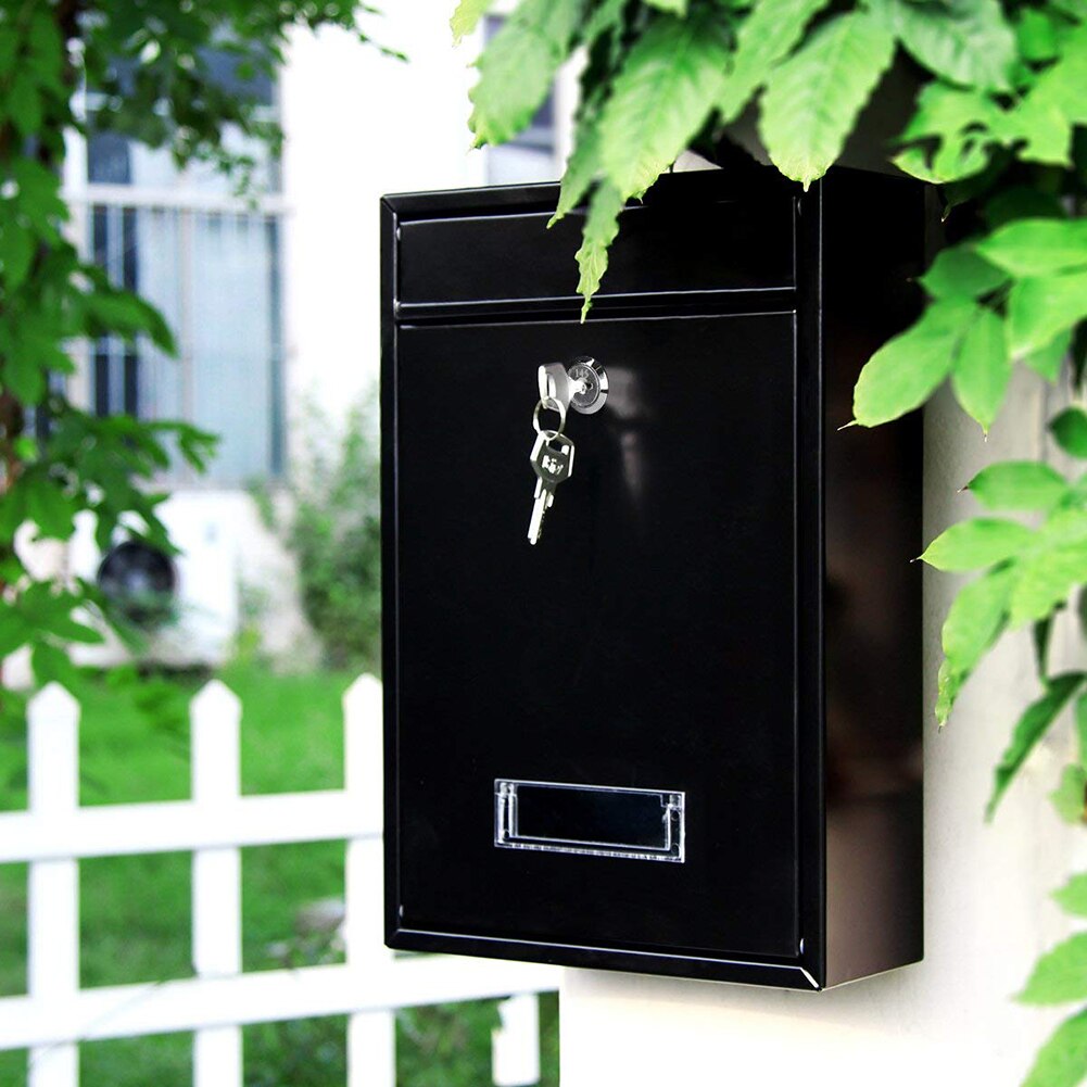 Outdoor Lockable Wall Mounted Hanging Iron Post Letter Box Mailbox with Key Garden Decor