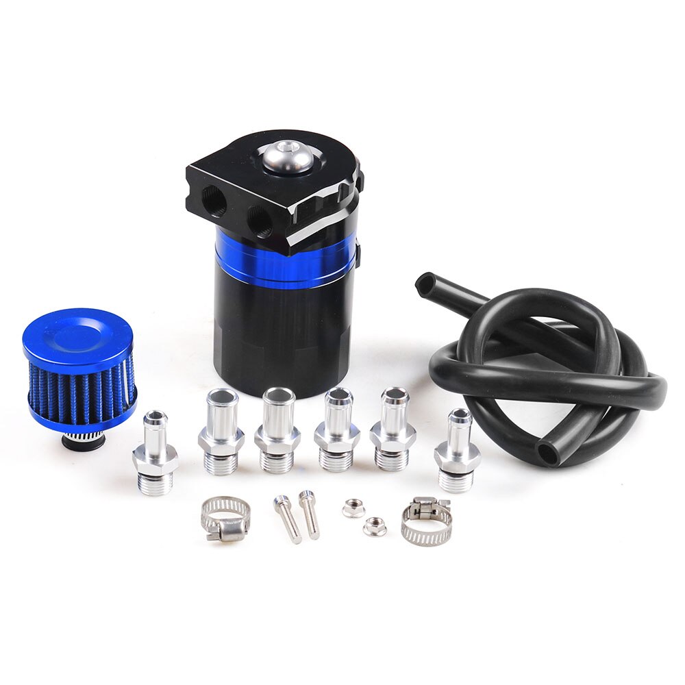 Depósito de aluminio para coche, tanque de captura de aceite con filtro, Kit Universal BX101993: Black and Blue