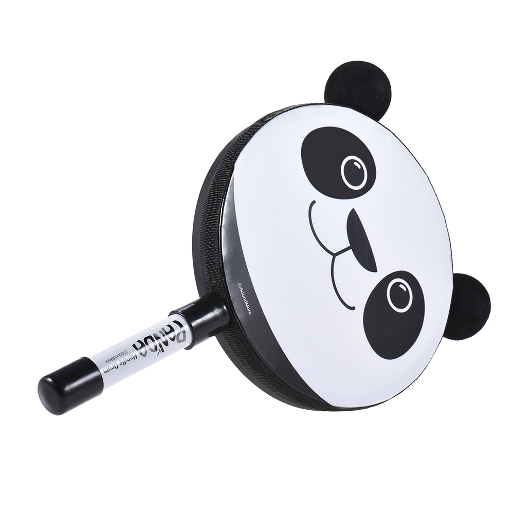 6in håndholdt tamburintrommeklokke panda percussion musikinstrument legetøj med hammer til baby børn børn