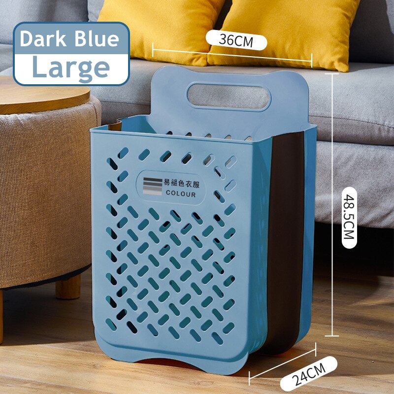 Panier de rangement pour vêtements sales, grand panier à linge mural, pliable, sans perforation, pour la maison: Dark Blue-Large