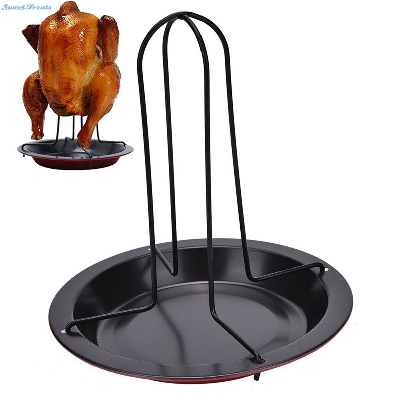 Sweettreats Chicken Roast Rack, Non-Stick BBQ Accessories Tool Grilling Baking Cooking Pan