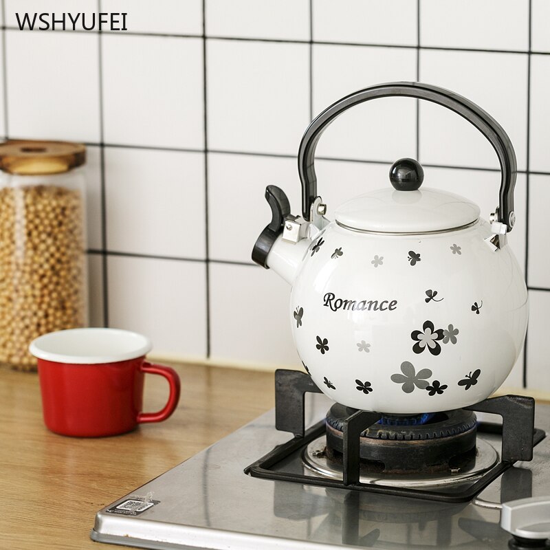 2L thick flat bottom whistle round belly enamel kettle kettle jug milk teapot home portable kitchen induction cooker universal