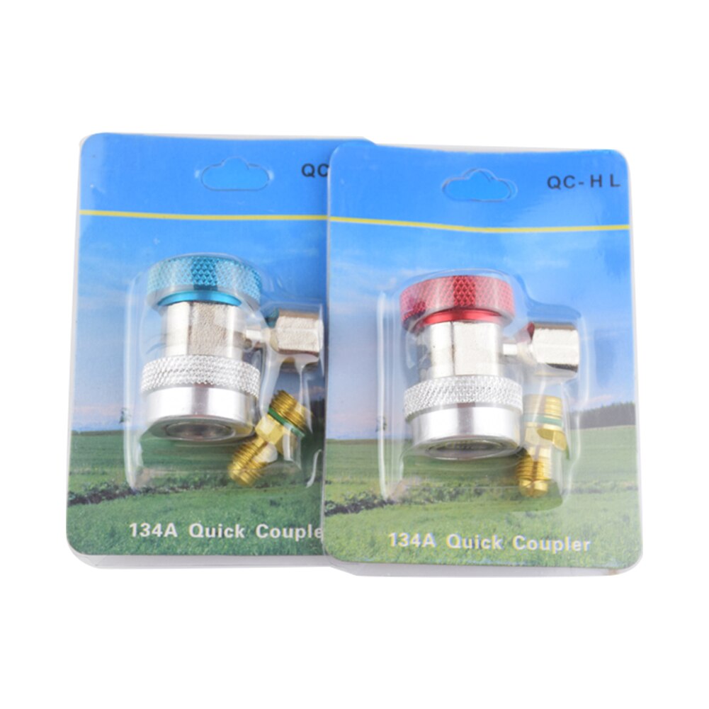 Adjustable R134A Quick Coupler Connector Adapter Fitting High Low 1/4" SAE HVAC Freon Manifold Gauge Hose Connector Kit
