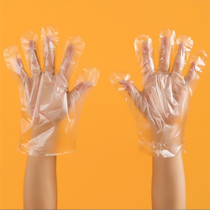 100 stuks wegwerphandschoenen pe transparante eenmalige handschoenen plastic restaurant bbq doorzichtige handschoenen handschoenen keuken anti-stof gereedschap