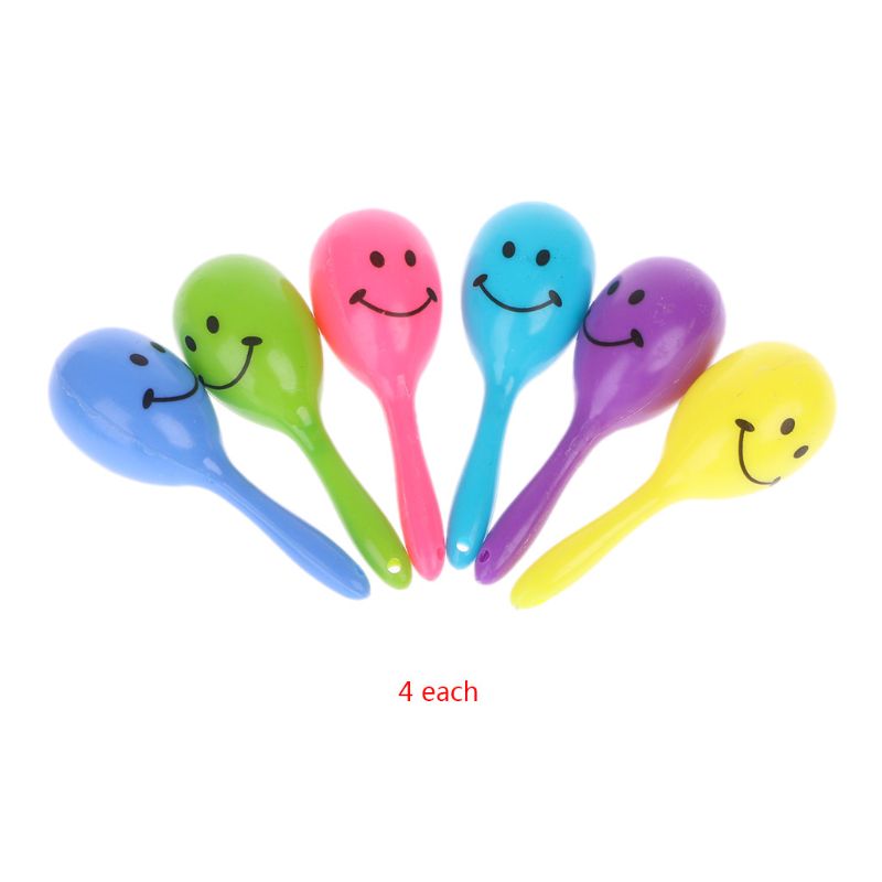 24pcs 3&quot; Smiling Face Neon Maracas Fiesta Party Supplies Party Favors Noisemaker Mexican Party Decorations 634F