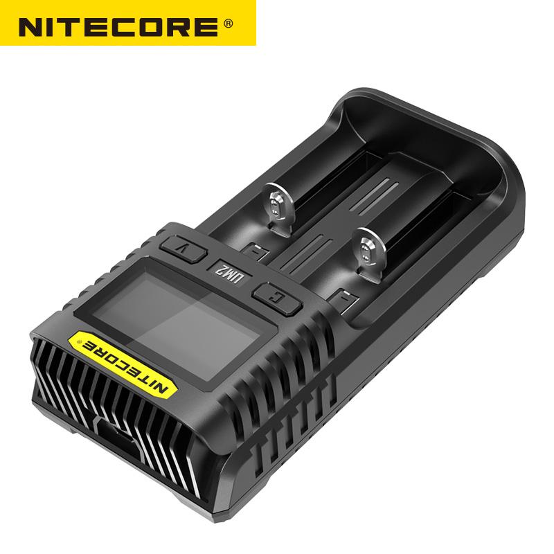 Nitecore UM2-cargador USB de doble ranura QC, circuito inteligente, seguro Global, cargador li-ion AA 16340 18650 20700 21700 26650
