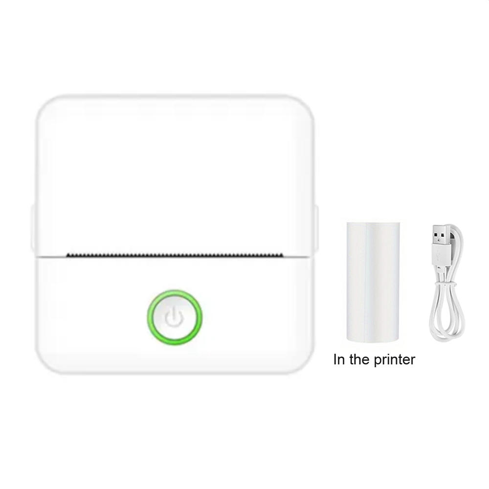 Mini Portable Printer Thermal Printing Sticker Wireless Inkless Mini Pocket Printer Self-adhesive Label Printer Photo Printer: WHITE