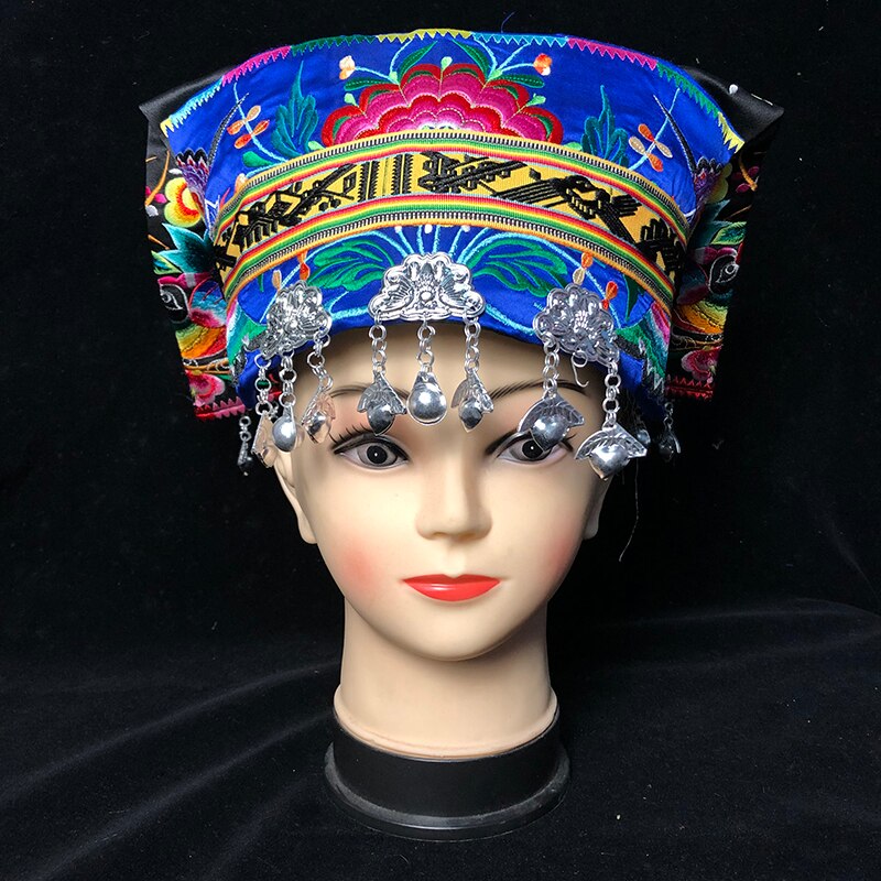 Women Embroidered Miao Headdress Chinese Minority dance Headpiece Miao Hat Chinese Minority Folk Dance Accessories