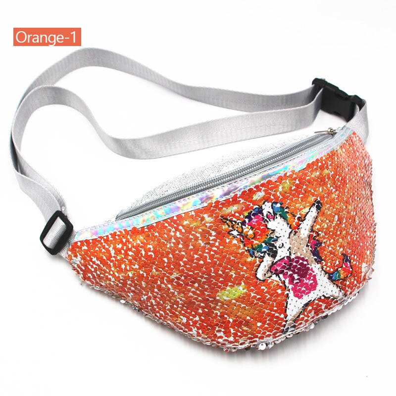 AIREEBAY-Riñonera de lentejuelas con estampado para chicas, bolso de cintura femenino con estampado de dibujos animados de unicornio, a la , bolso cruzado para niñas: 4167orange01