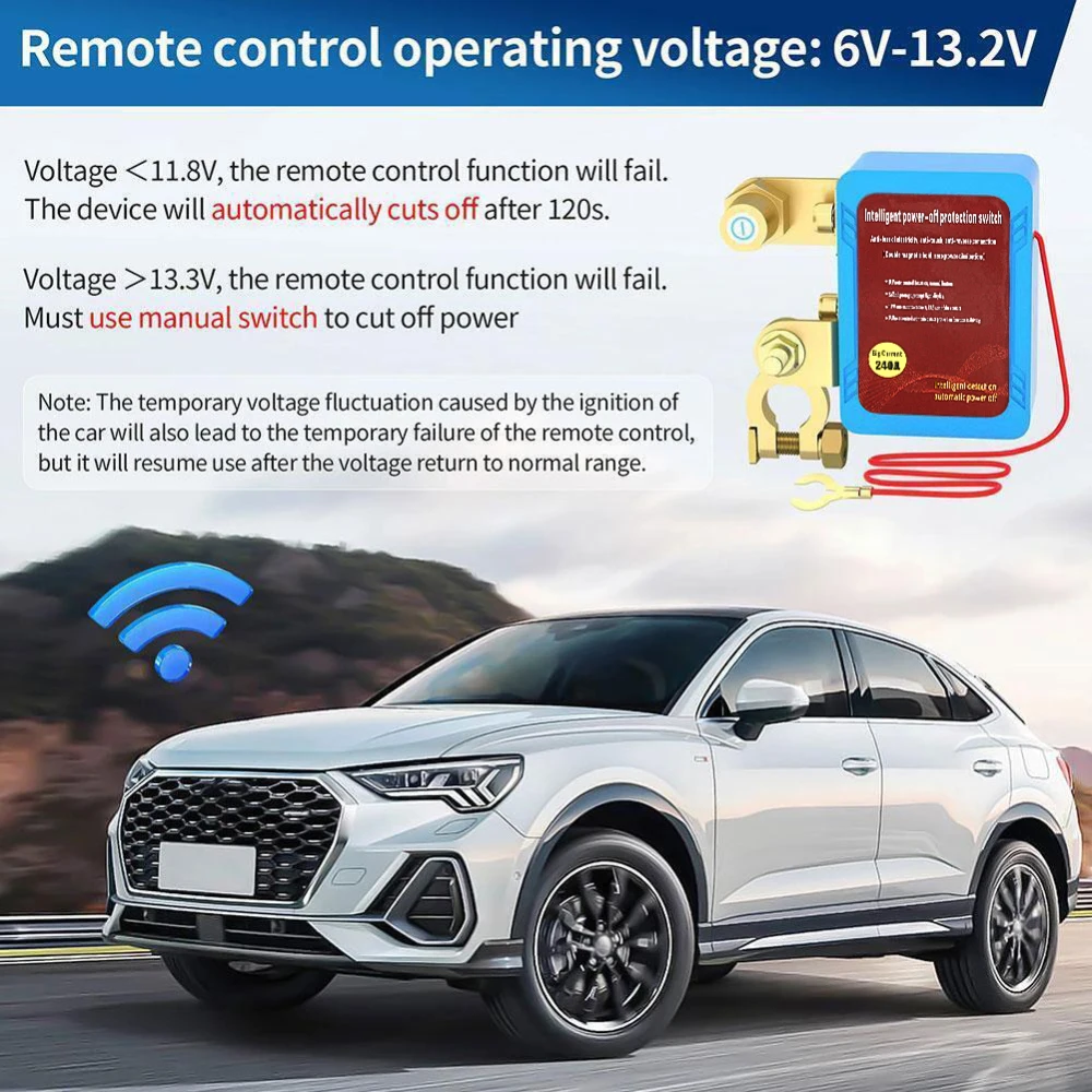 Remote Battery Disconnect Switch 12V 240A Automatic Power Shut Off Switch Car Battery Remote Control Switch Leakage Protection