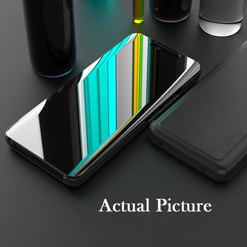 aurore per Realme C15 Cassa Del Supporto Del Basamento di Vibrazione Dello Specchio vista Cassa Del Telefono per Realme C15 Antiurto Specchio vista Della Copertura