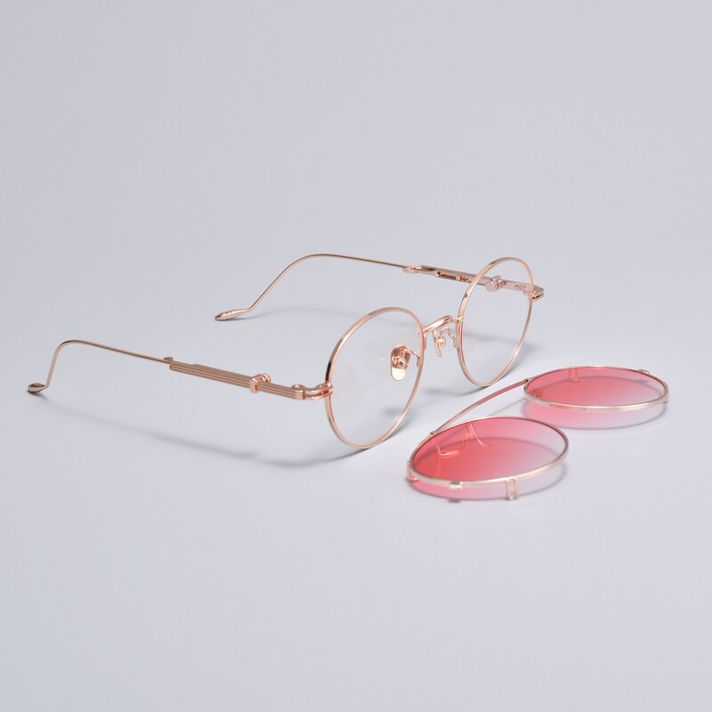 korean Prescription Eyeglasses Frame With clip men Women Round Myopia Optical Gentle Diplo-the cub 032 Glasses Frame: Gold Red