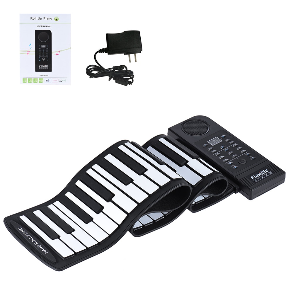 61Keys Foldable Piano Electronic MIDI Silicon Keyboard with Built-in Loud Speaker Supports Recording/Teaching/Playback Functions