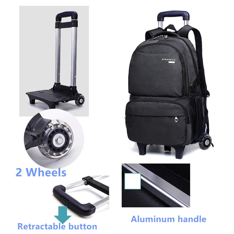 Mochilas escolares para meninos, bolsa de viagem para crianças com 2 rodas