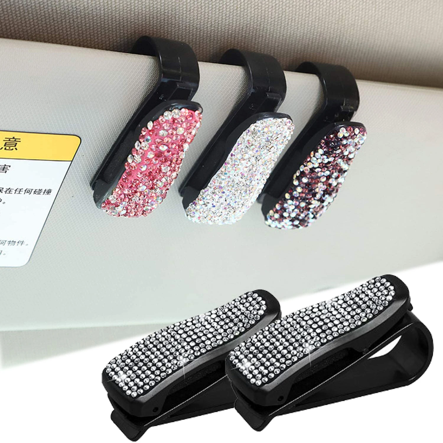 Diamant Brilhouders Auto Zonneklep Zonnebril Brillen Mount Met Ticket Card Clip Auto-interieur Accessoires Brilhouder