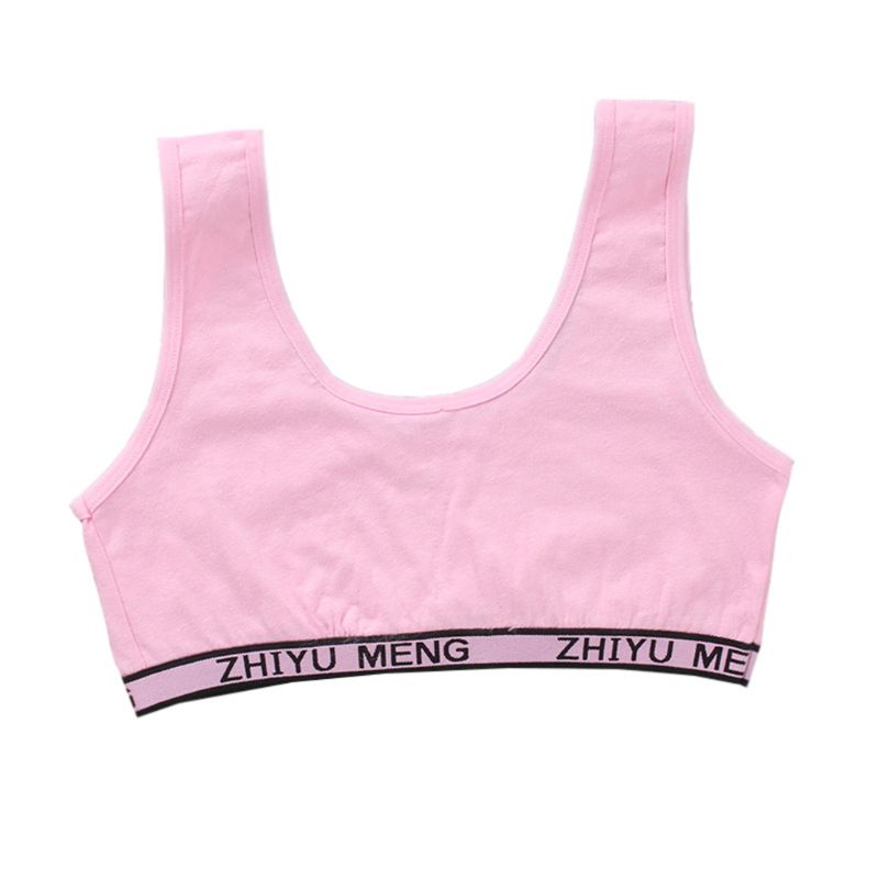 Niños algodón deportes entrenamiento Bra ropa interior de letras de Color impreso escote adolescente pubertad chica Bralette sin aros chaleco: Pink