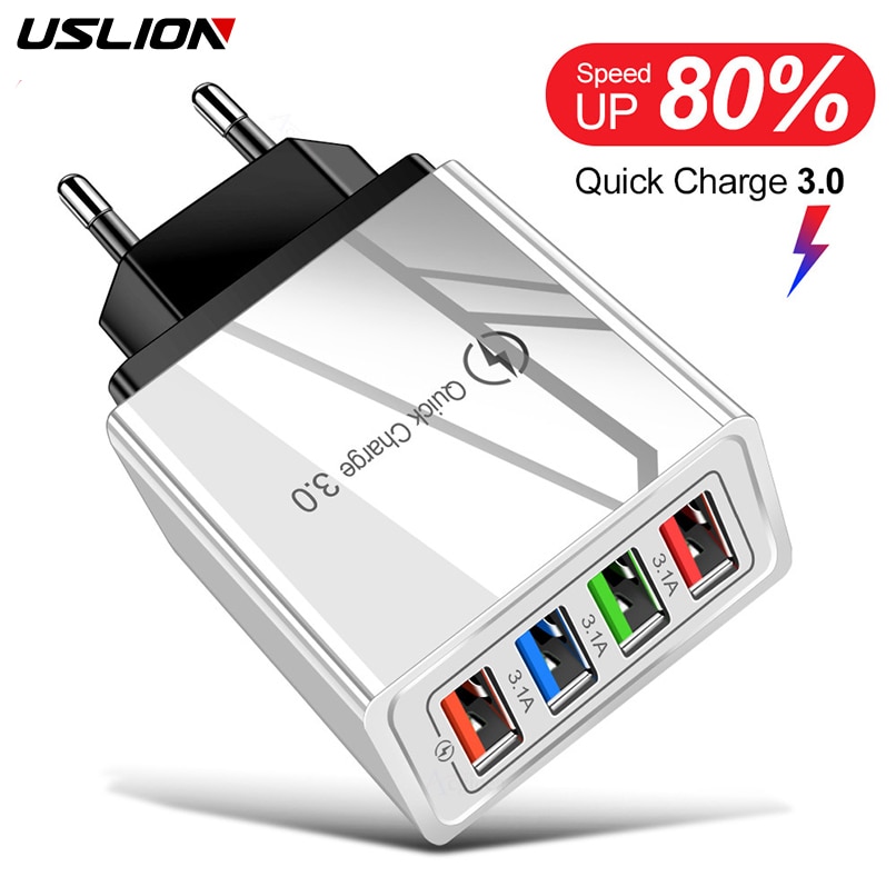 3A 4 USB Color Phone Wall Charger UK Plug AC 100-240V Fast Charging Phone Charger For Xiaomi Samsung iPhone X XR XS 11 11ProMAX