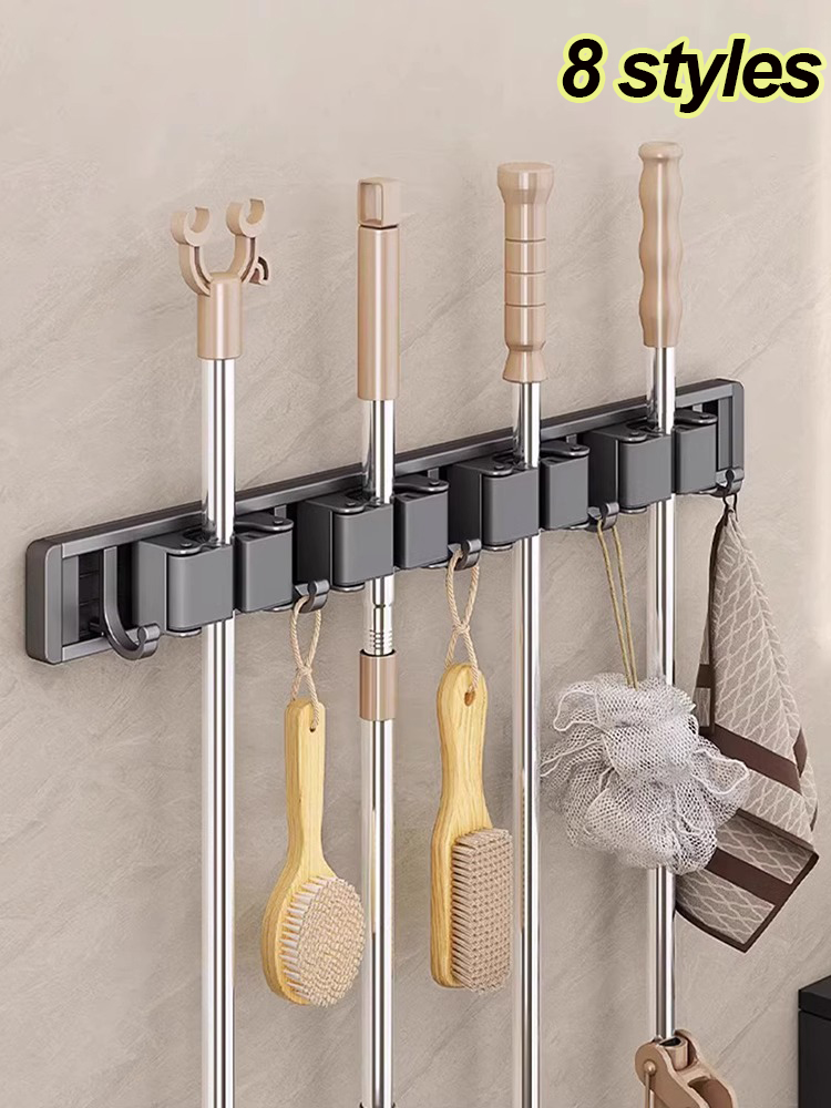 Mop en Bezem Organizer Mop Houder Rack Mop Houder Wandmontage Sterke Bezem Mop Houder Zelf Met 5-Haken Organisatoren Hang Bezem